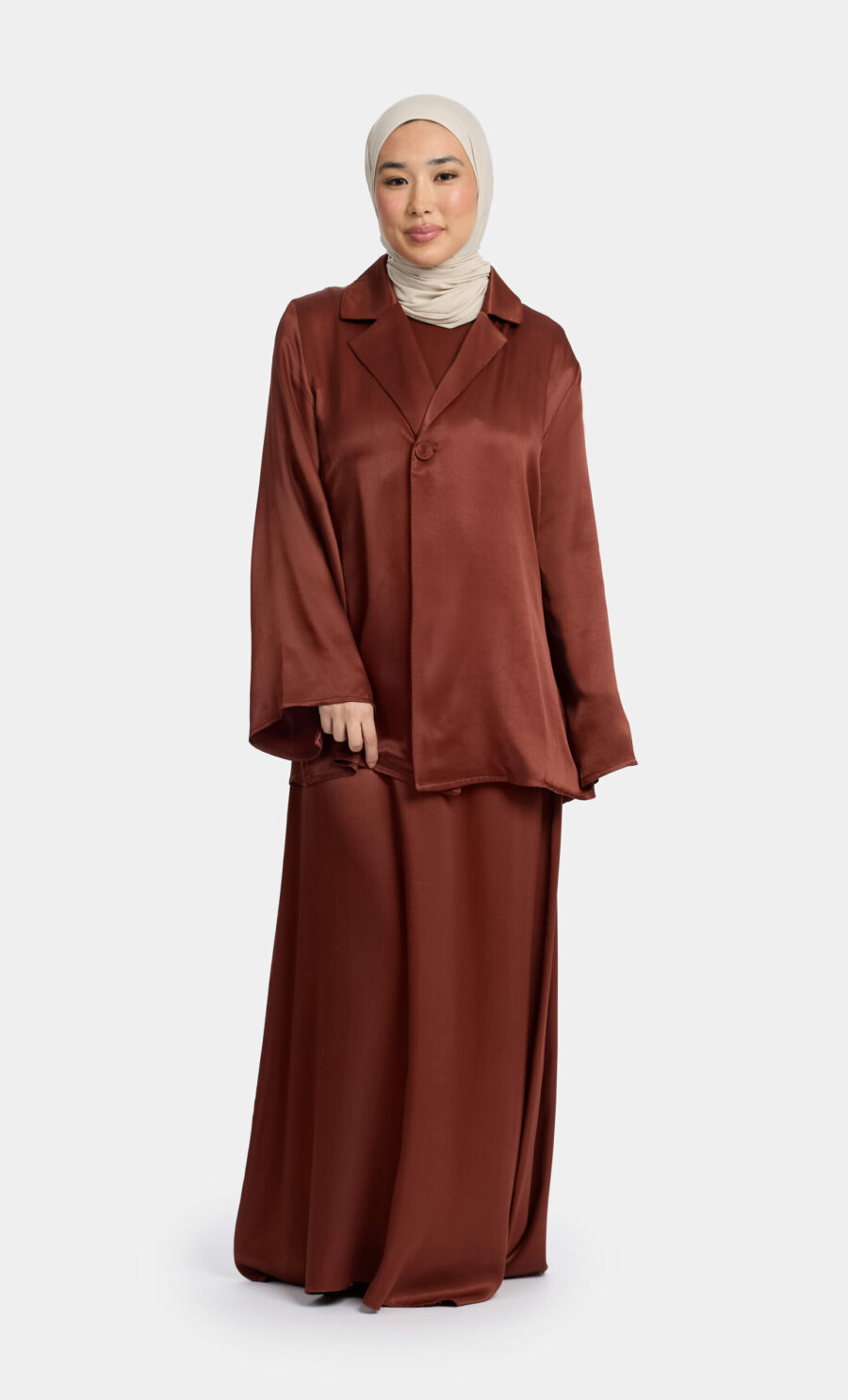 SATIN UNDERDRESS - AMBER BROWN, S