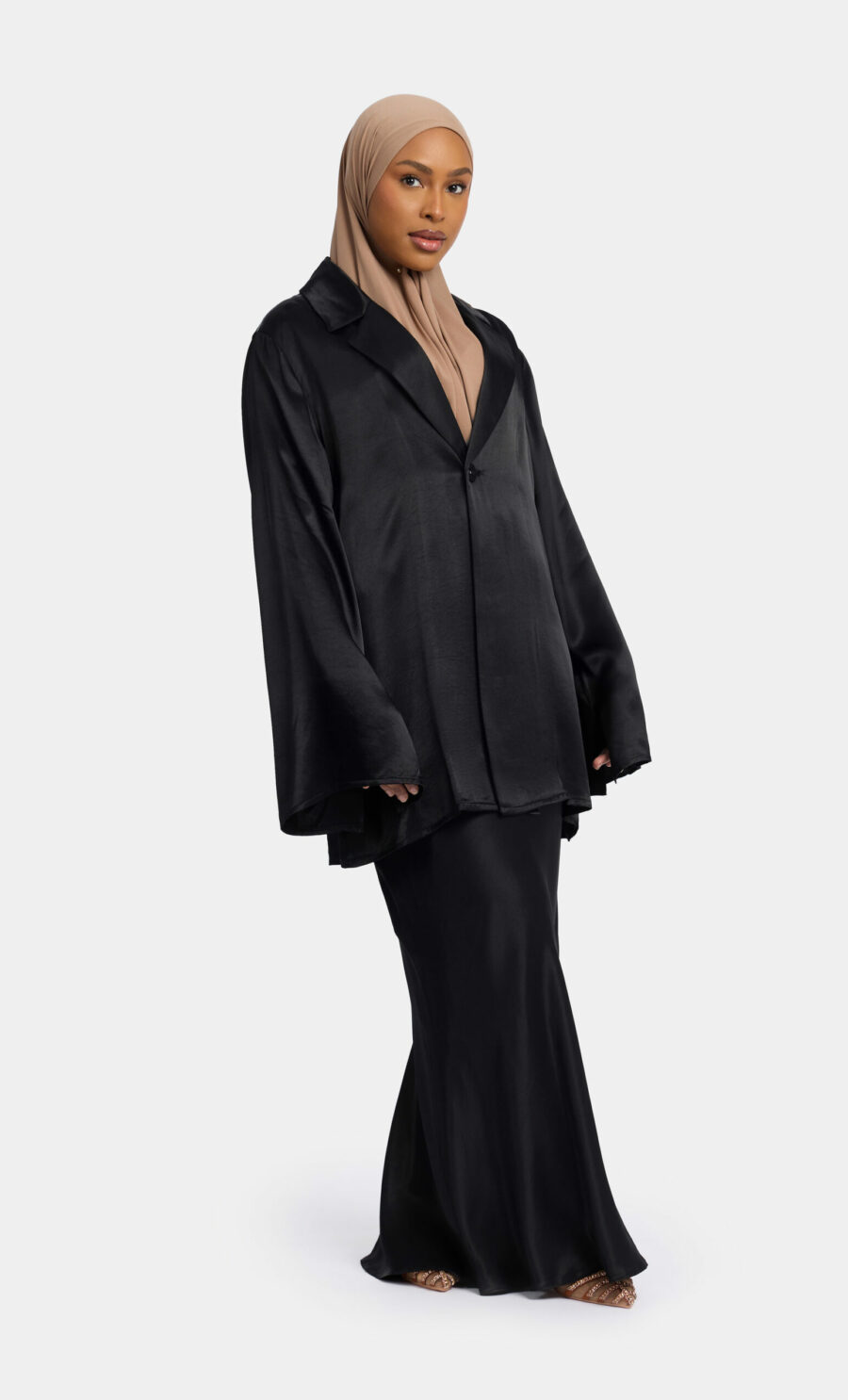 SATIN SKIRT - BLACK, L