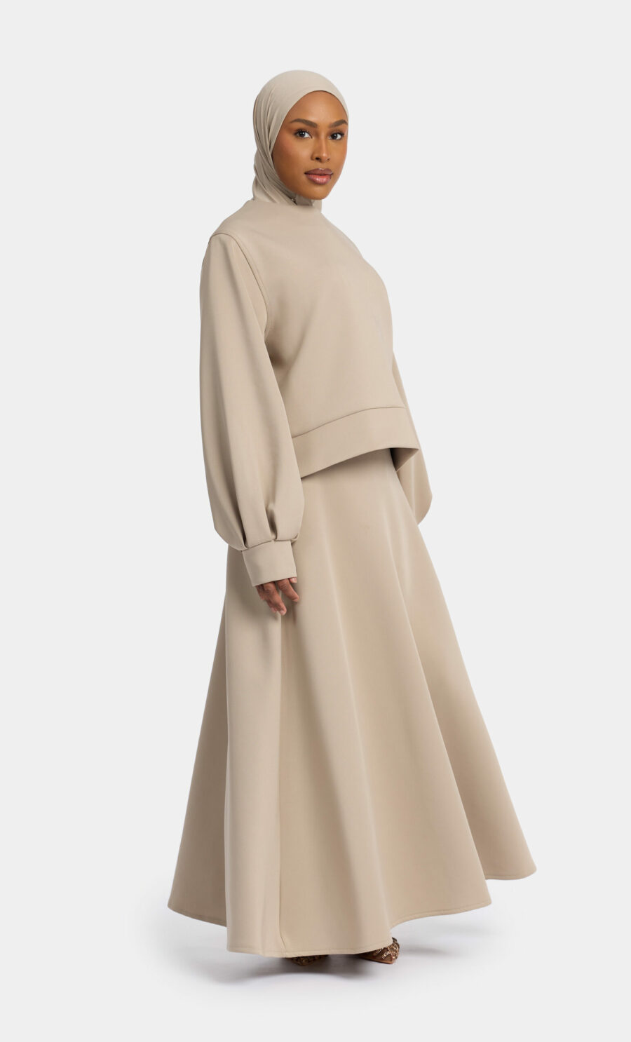 BALLOON SLEEVE SWEATER SET - SOFT BEIGE, S