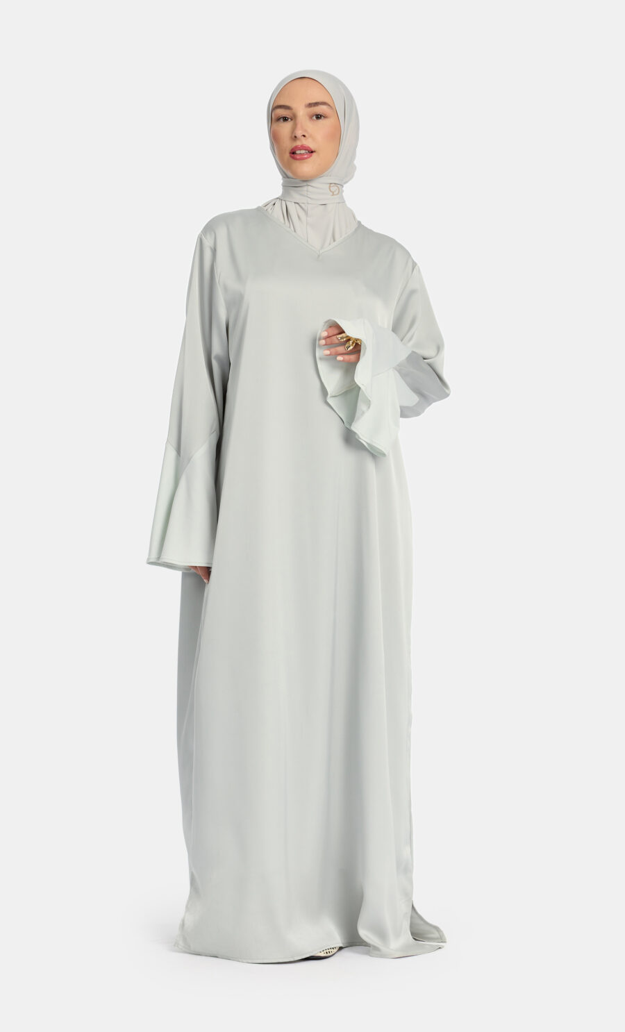 SATIN JERSEY SLEEVE DRESS