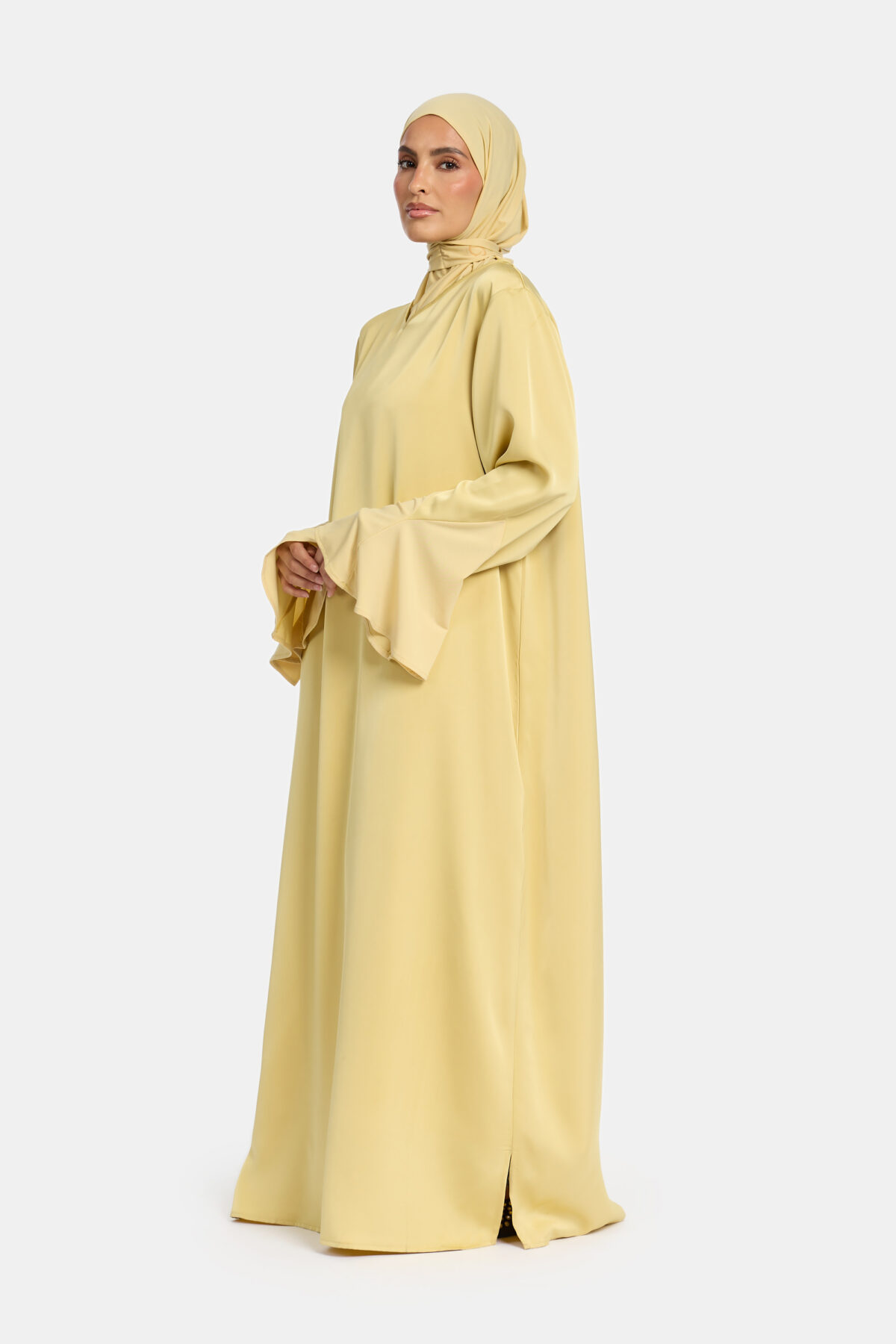 SATIN JERSEY SLEEVE DRESS