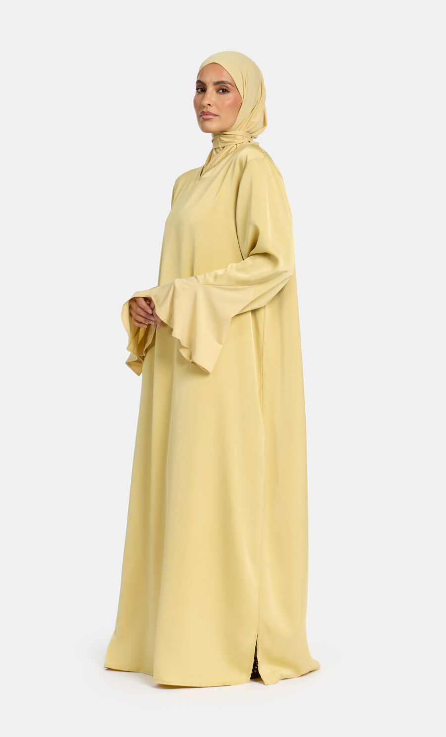 SATIN JERSEY SLEEVE DRESS