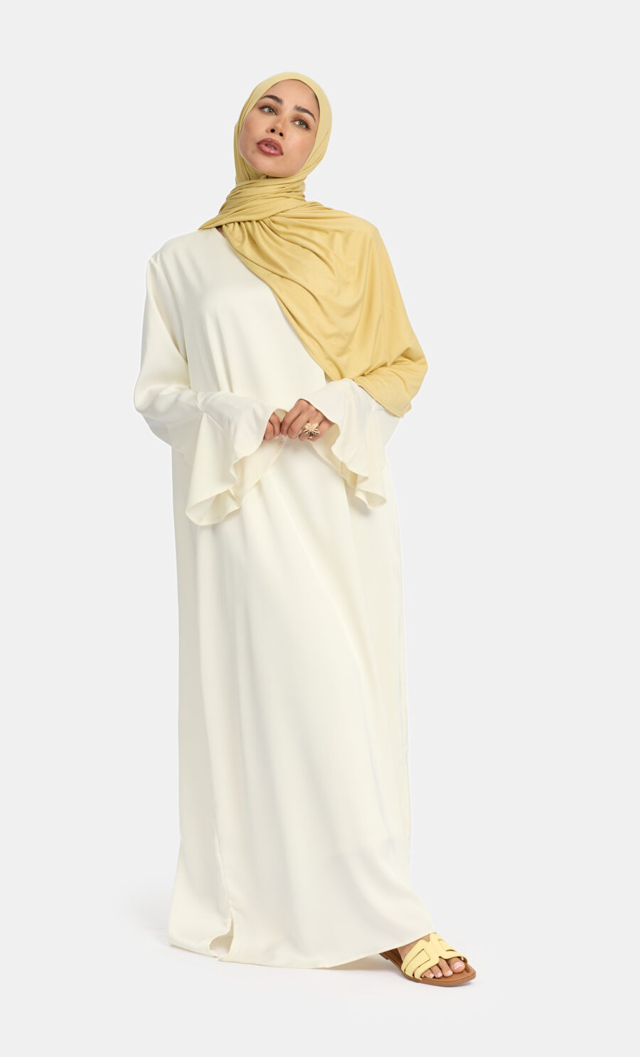 SATIN JERSEY SLEEVE DRESS