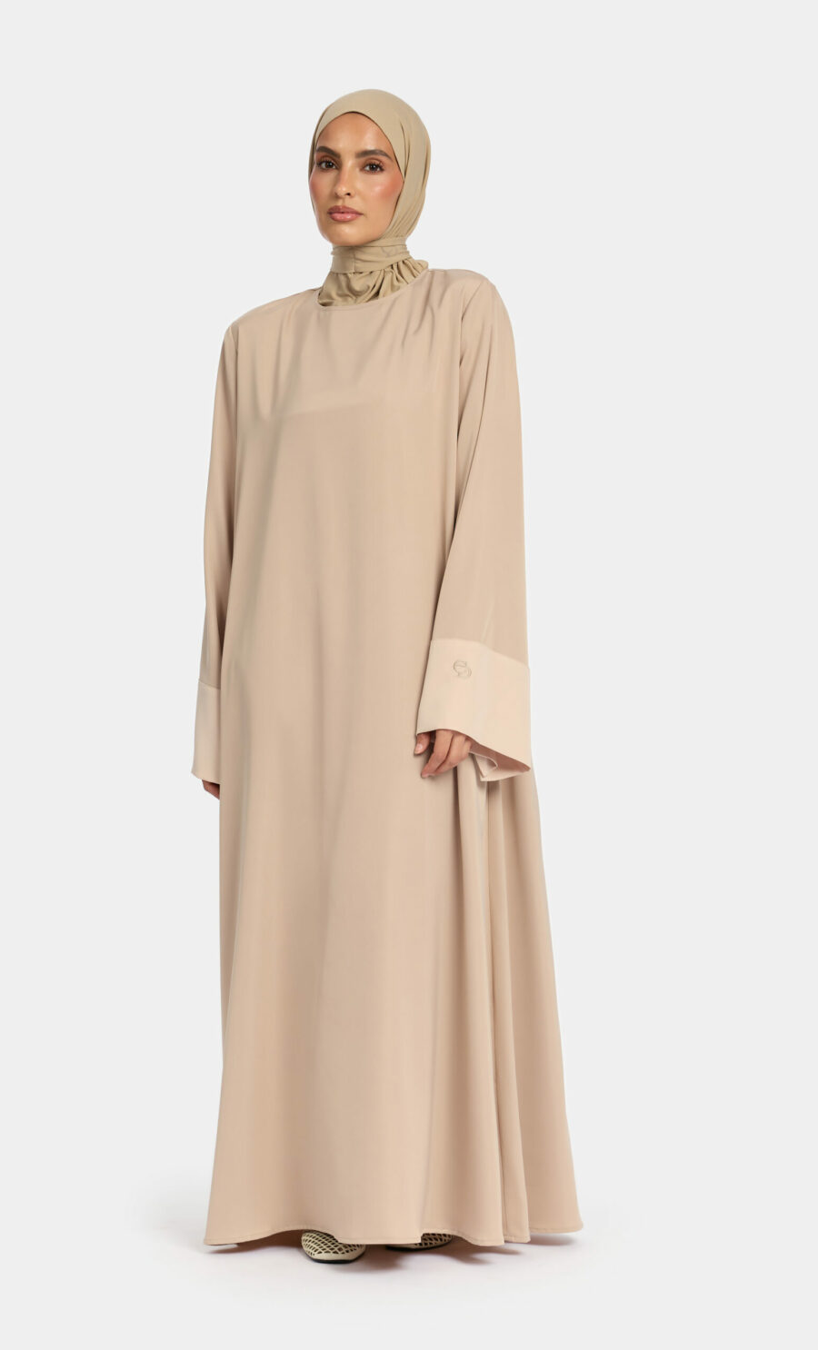 SATIN FLOWY DRESS - TAUPE, S