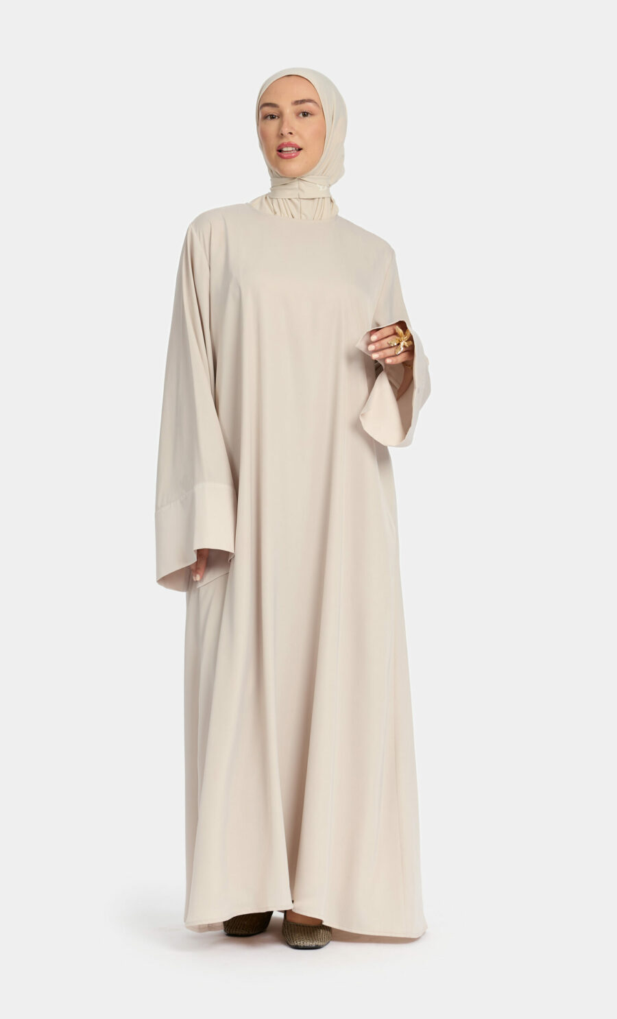 SATIN FLOWY DRESS - CREAM, S