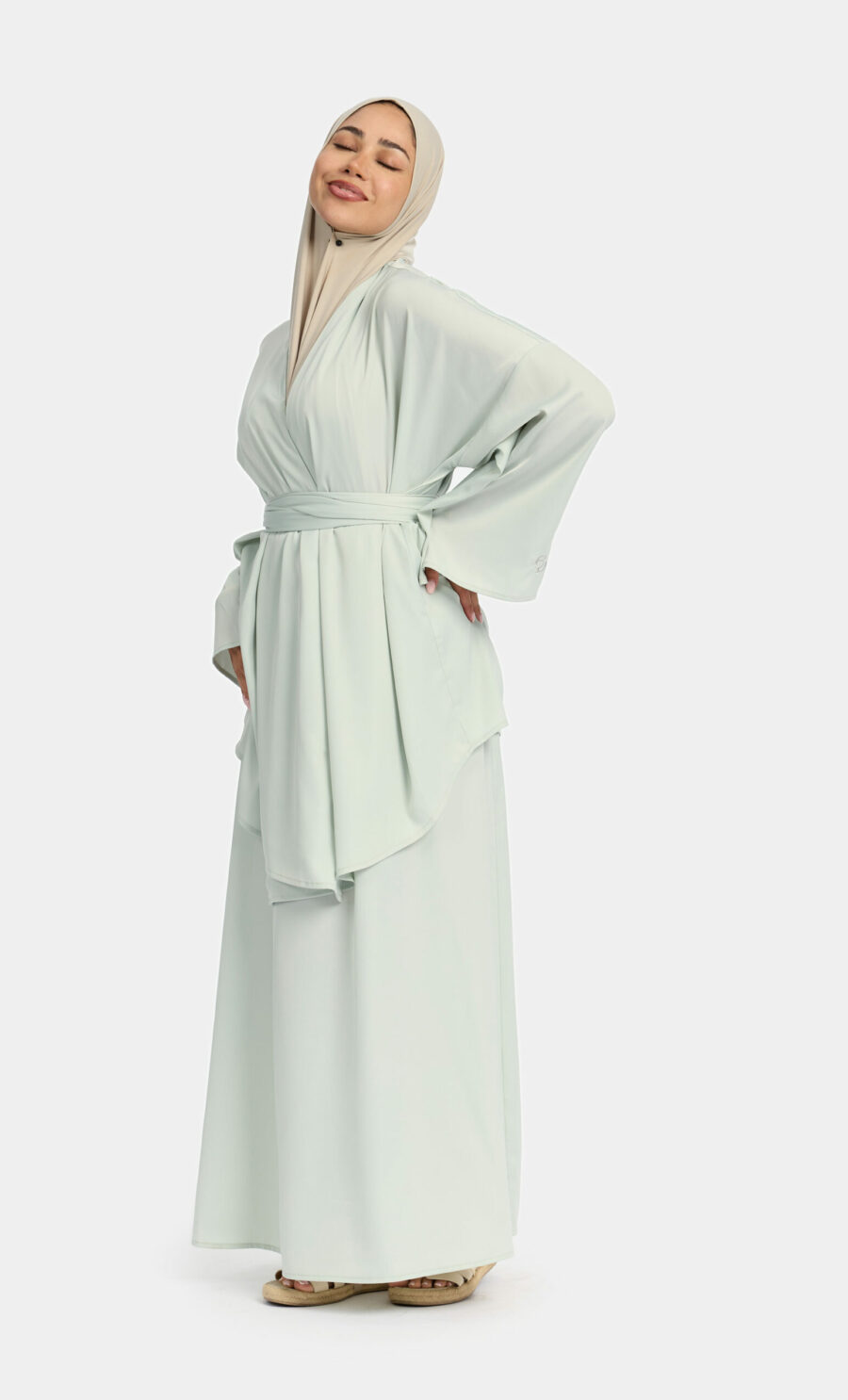 SATIN SKIRT SET - PASTEL GREEN, S