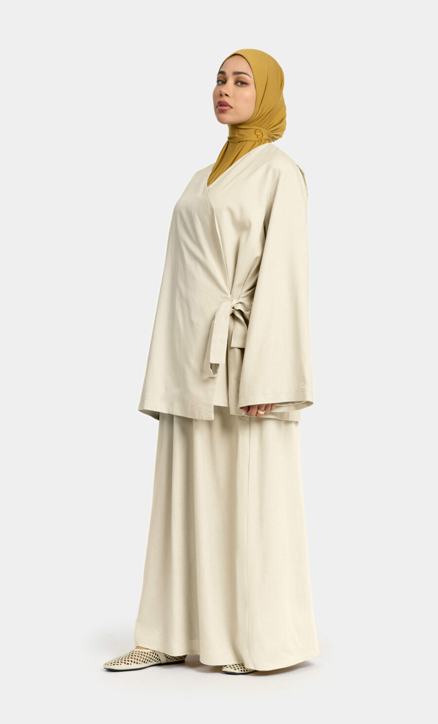 SIDE-TIE SKIRT SET - LIGHT CREAM, XS