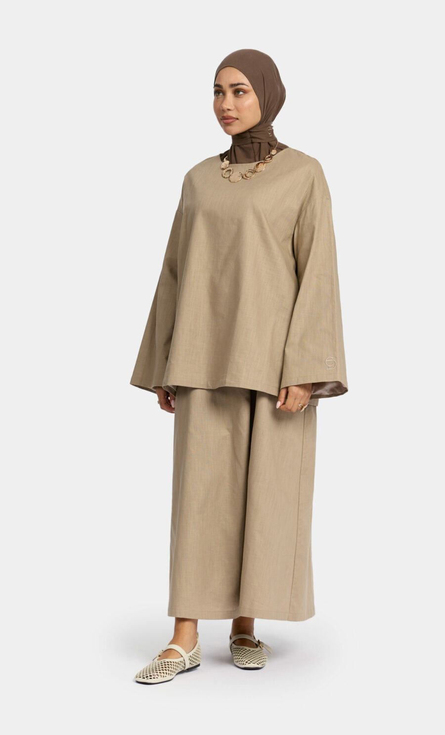 LINEN SKIRT SET - TAUPE, S