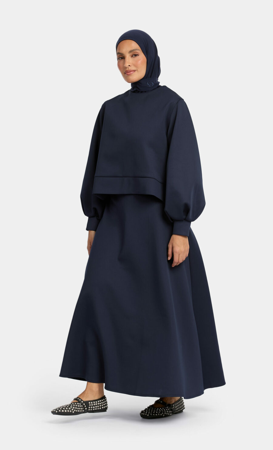 BALLOON SLEEVE SWEATER SET - NAVY BLUE, S