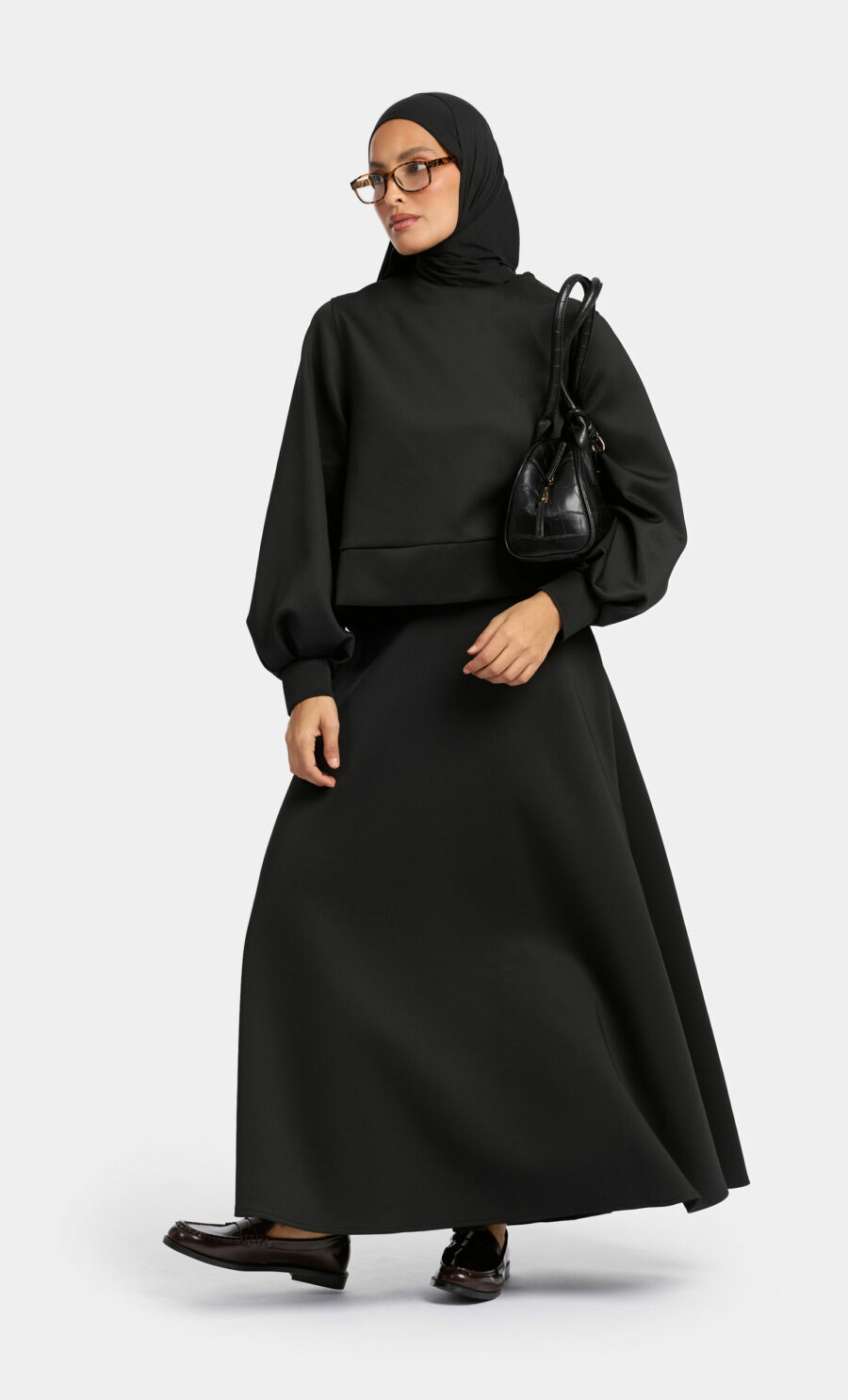 BALLOON SLEEVE SWEATER SET - BLACK, S