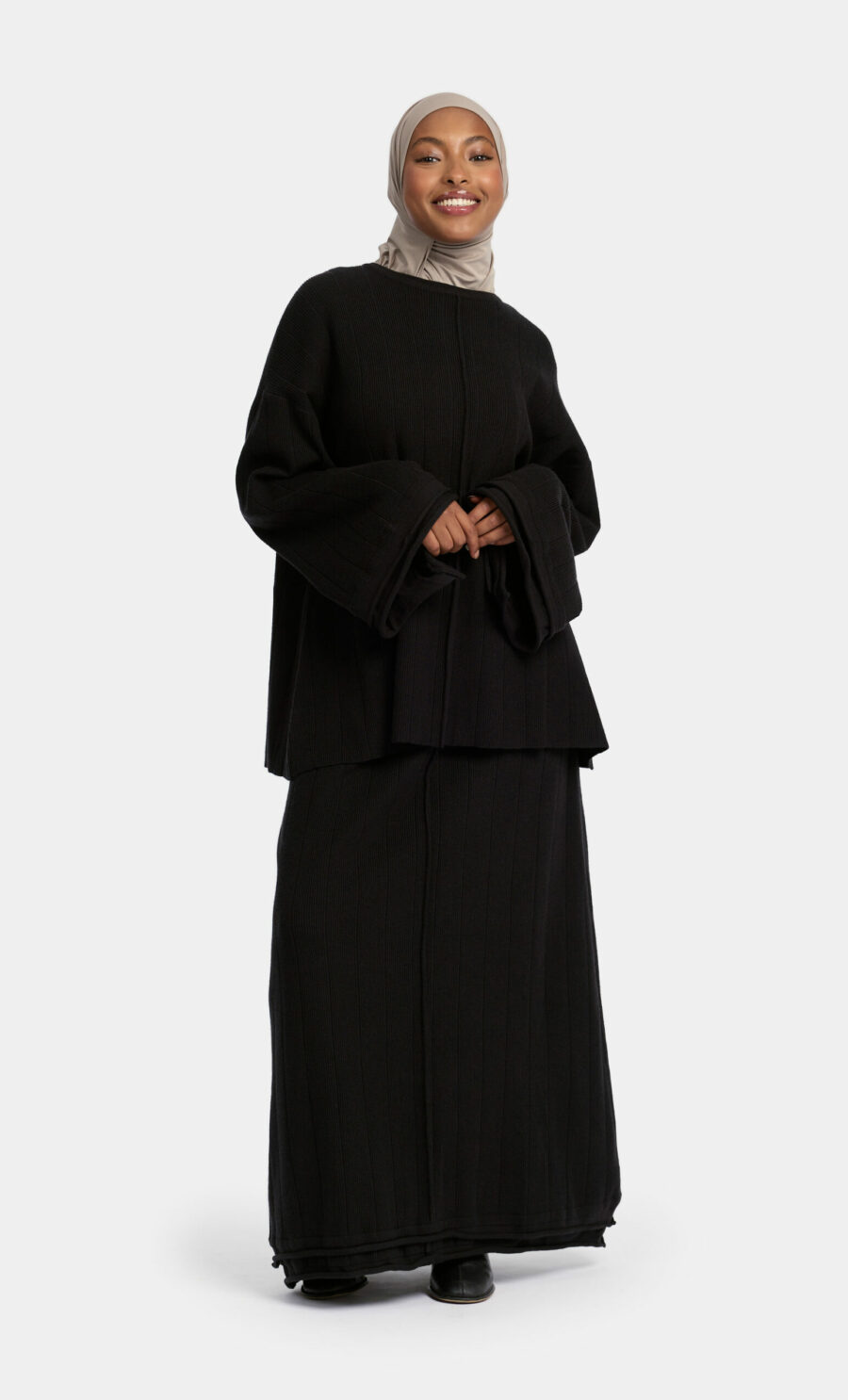 RUFFLE KNIT SKIRT SET - BLACK, M