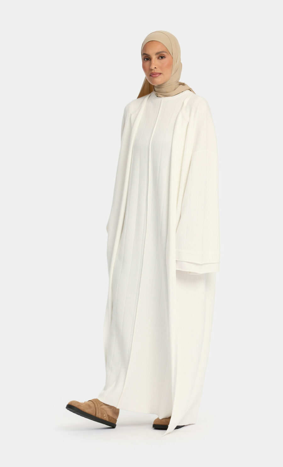 RUFFLE KNIT KIMONO SET - OFF-WHITE, S