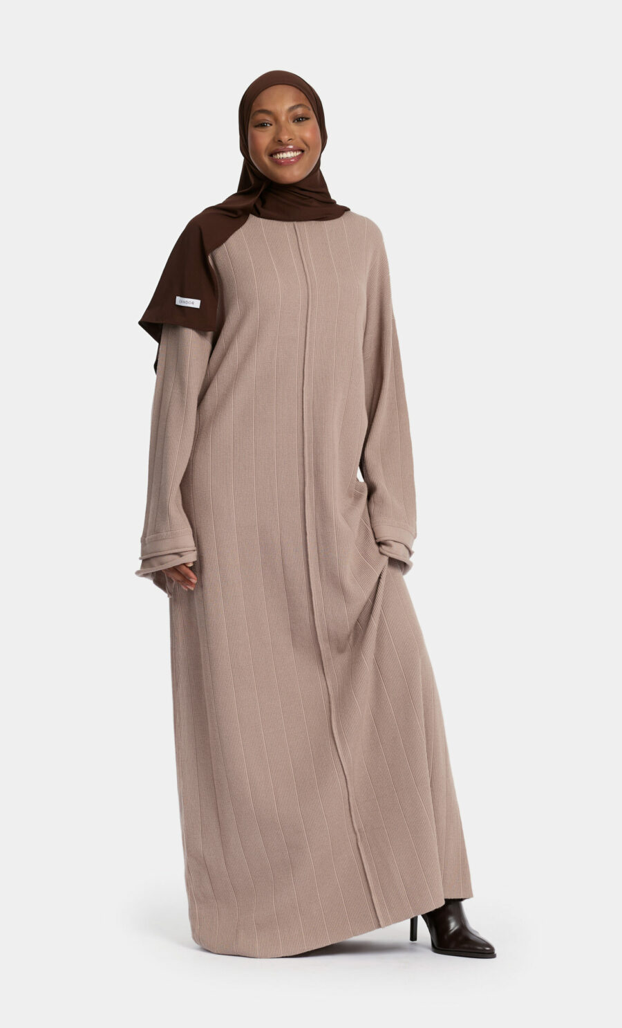 RUFFLE KNIT DRESS - TAUPE, S