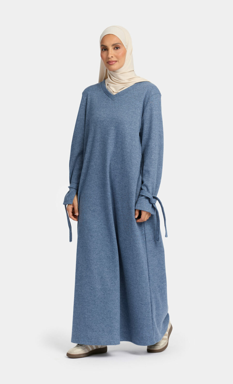 MAXI SWEATER - KNOTTED SLEEVES - DENIM BLUE, L