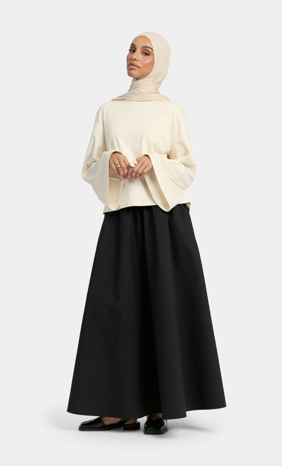 GATHERED MAXI SKIRT - BLACK, XS