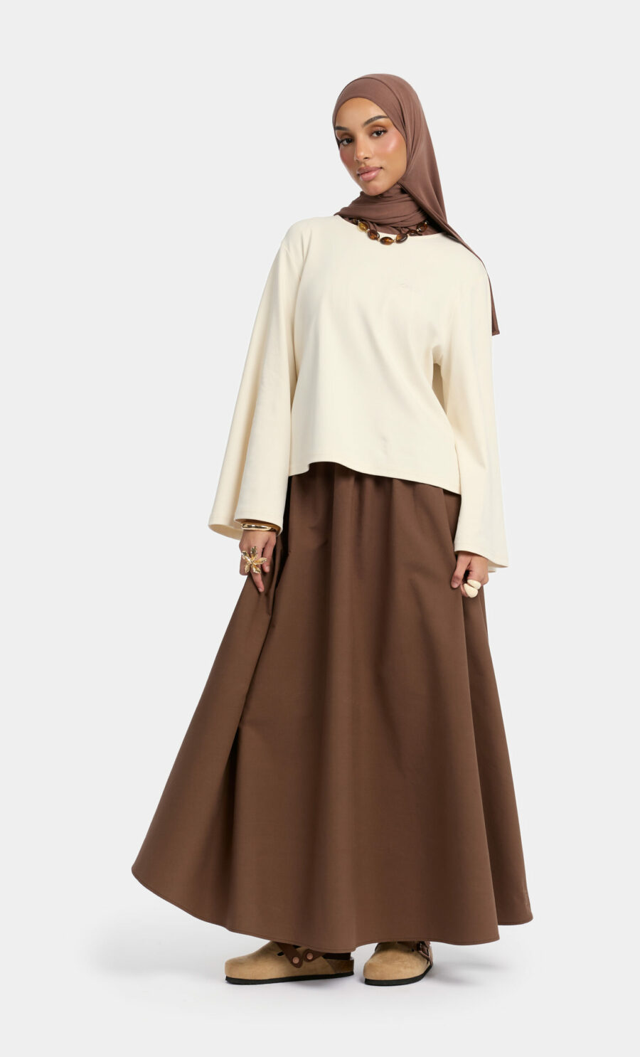 GATHERED MAXI SKIRT - CHOCOLATE BROWN, M