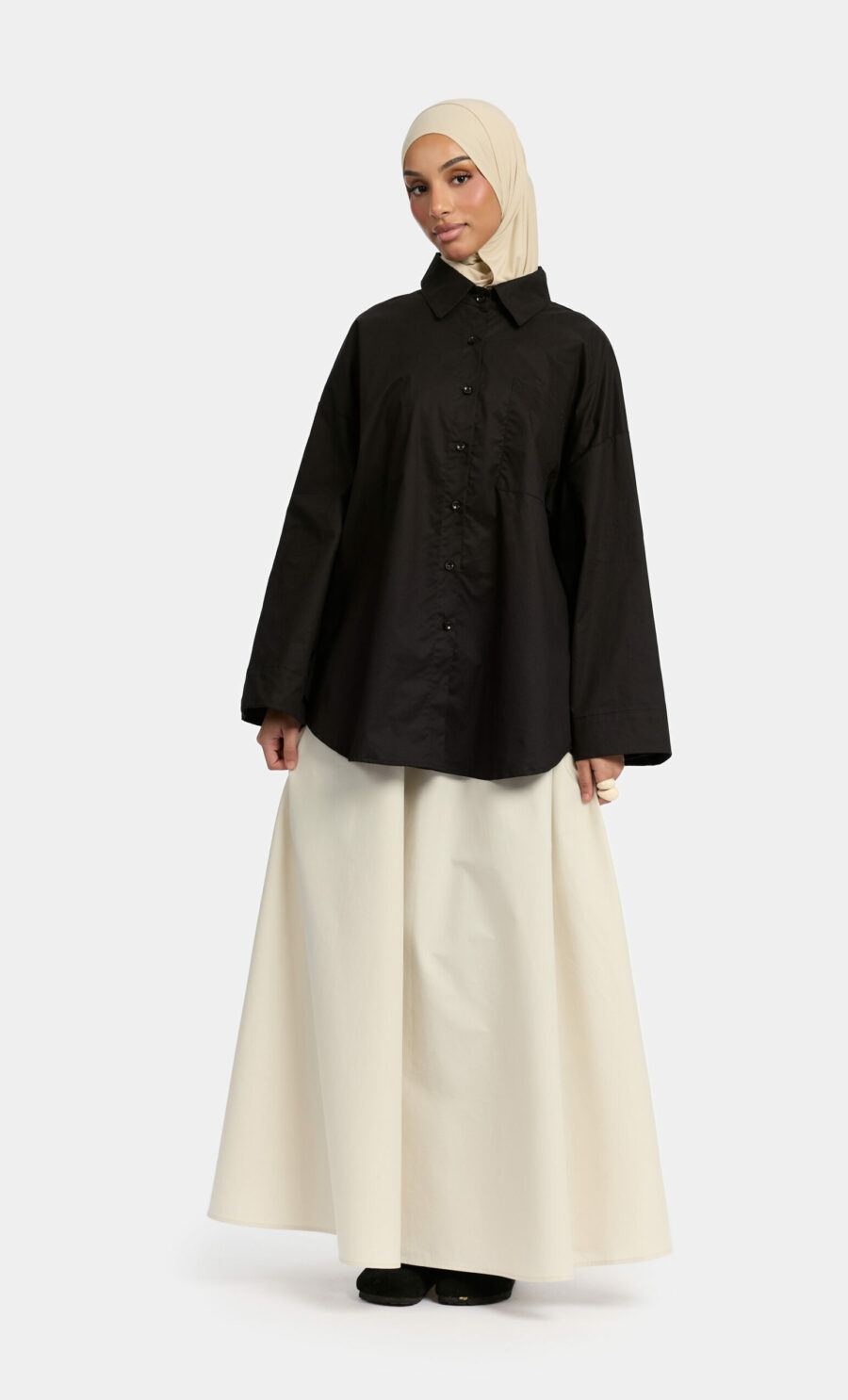 POPELINE BLOUSE - DEEP BLACK, XS