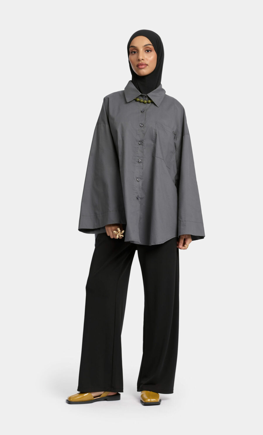 POPELINE BLOUSE - SLATE GREY, S