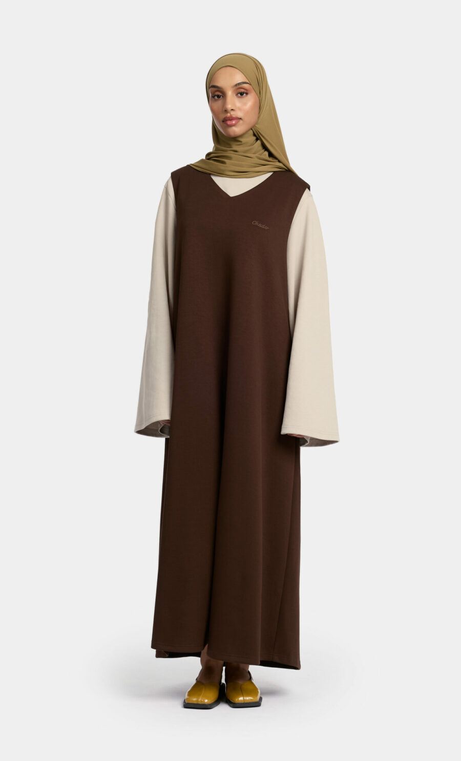 SOFT GILET DRESS - CHOCOLATE BROWN, 135 CM
