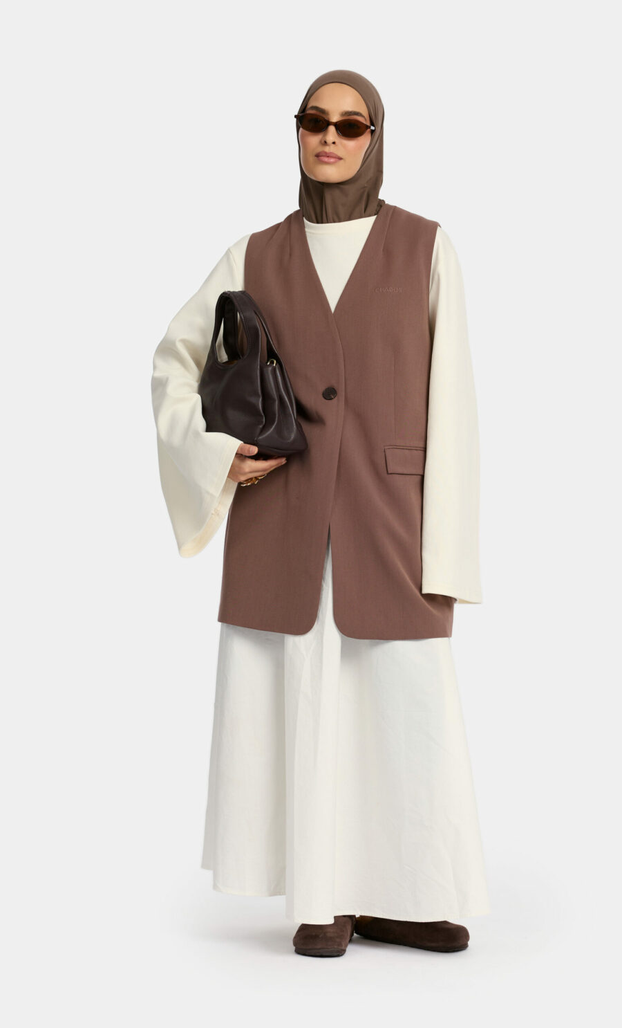 LOOSE FIT GILET - CHOCOLATE, XS