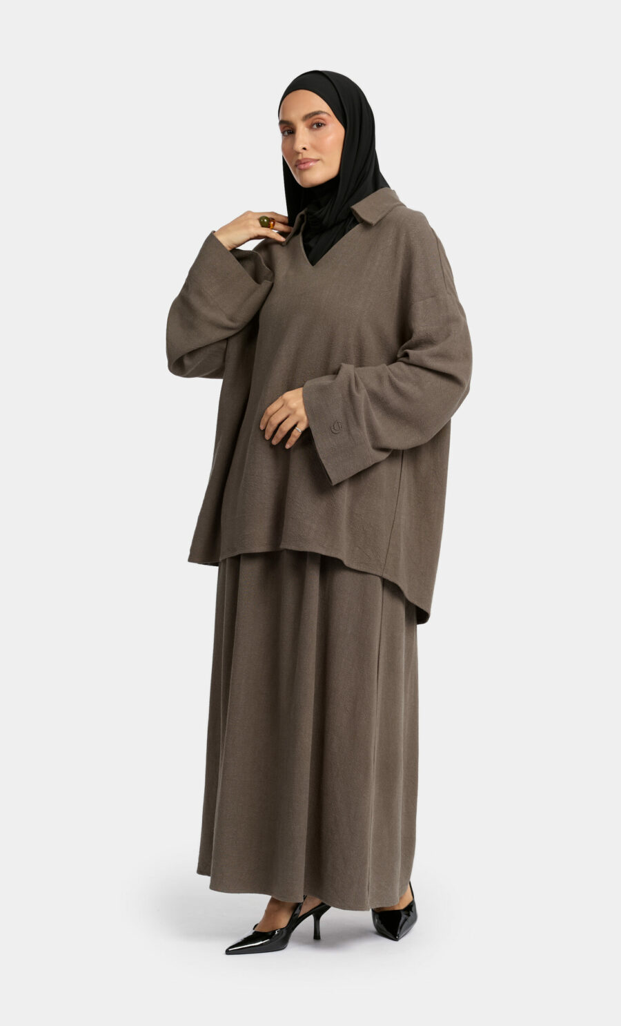 LINEN LOOSE SET - OLIVE GREEN, S