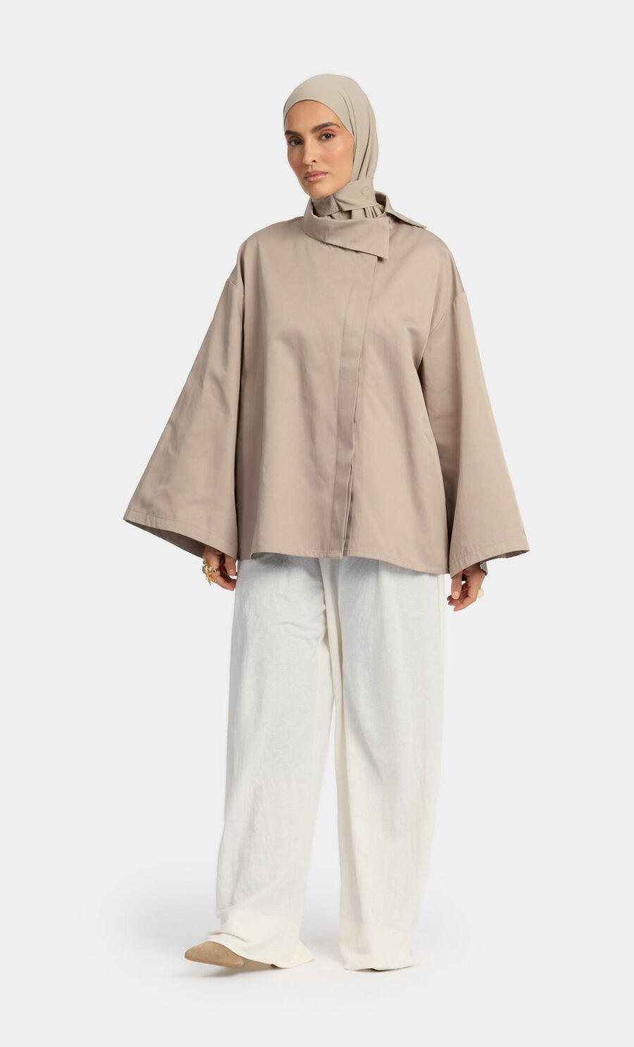 BOXY TRENCH COAT - LIGHT BEIGE, L