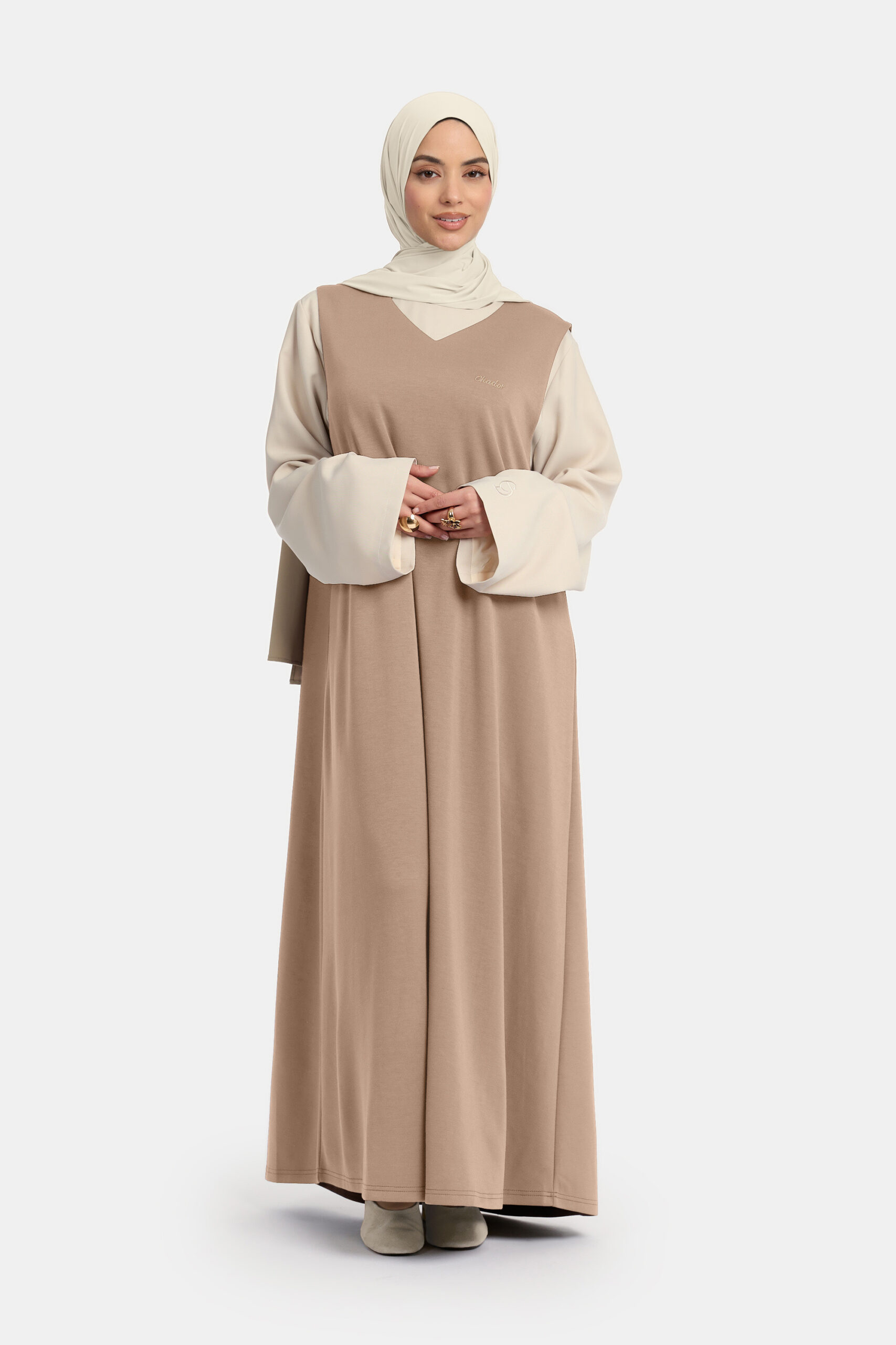 soft gilet dress - ash brown