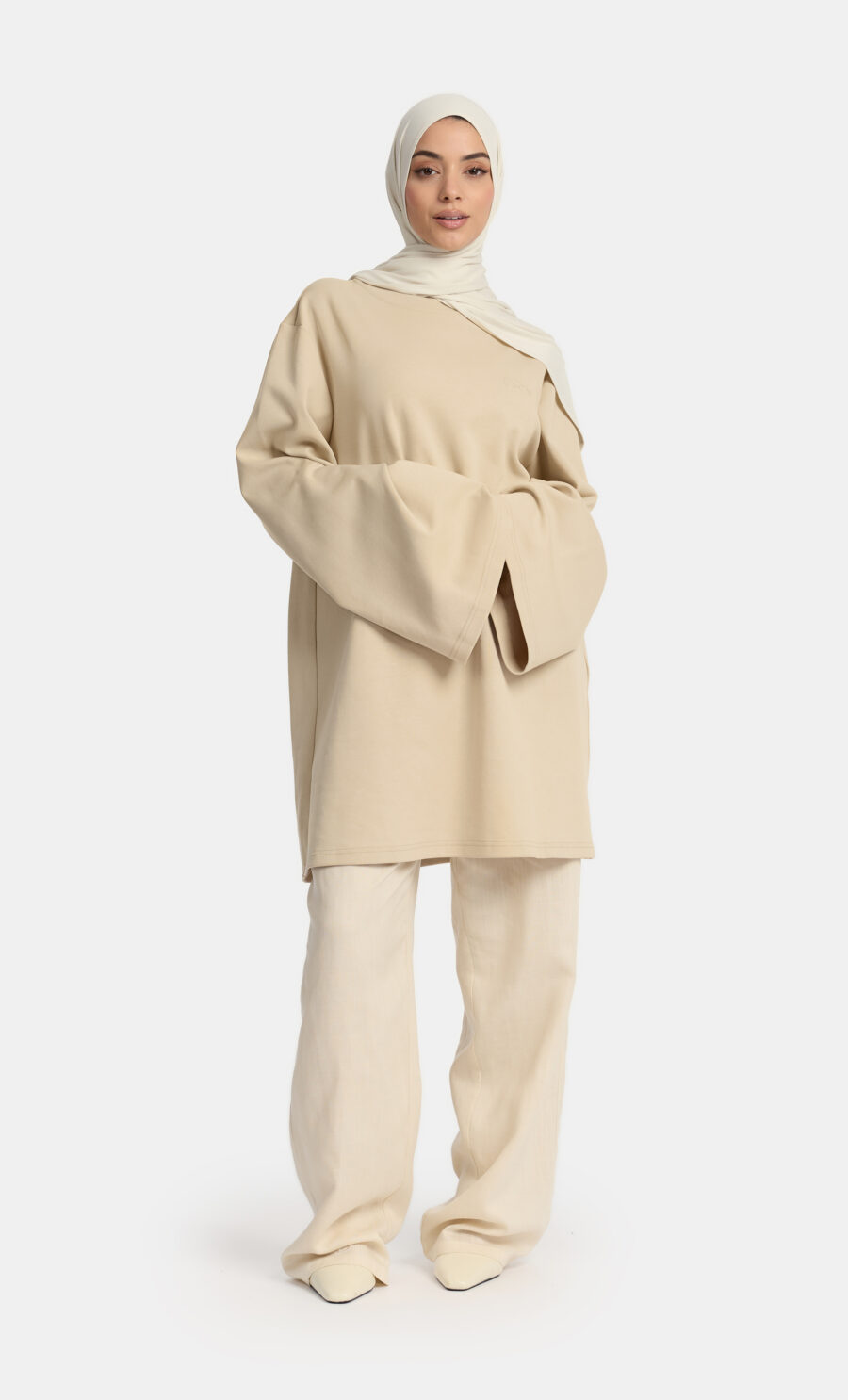 LINEN LOOSE PANTS - LIGHT CREAM, S