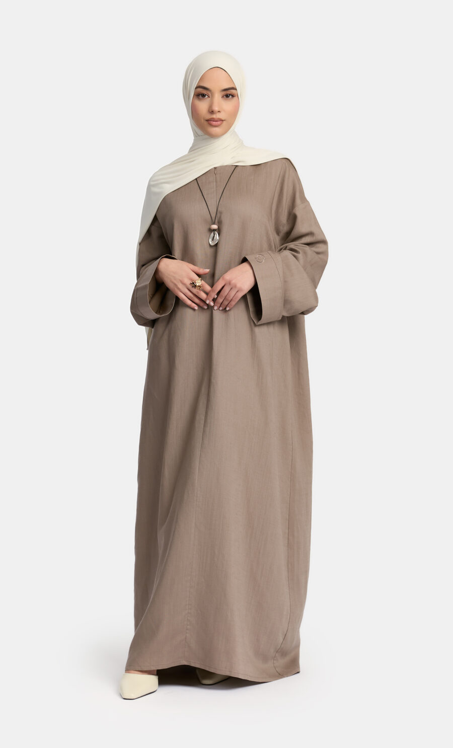 LINEN LOOSE DRESS - ASHBROWN, S