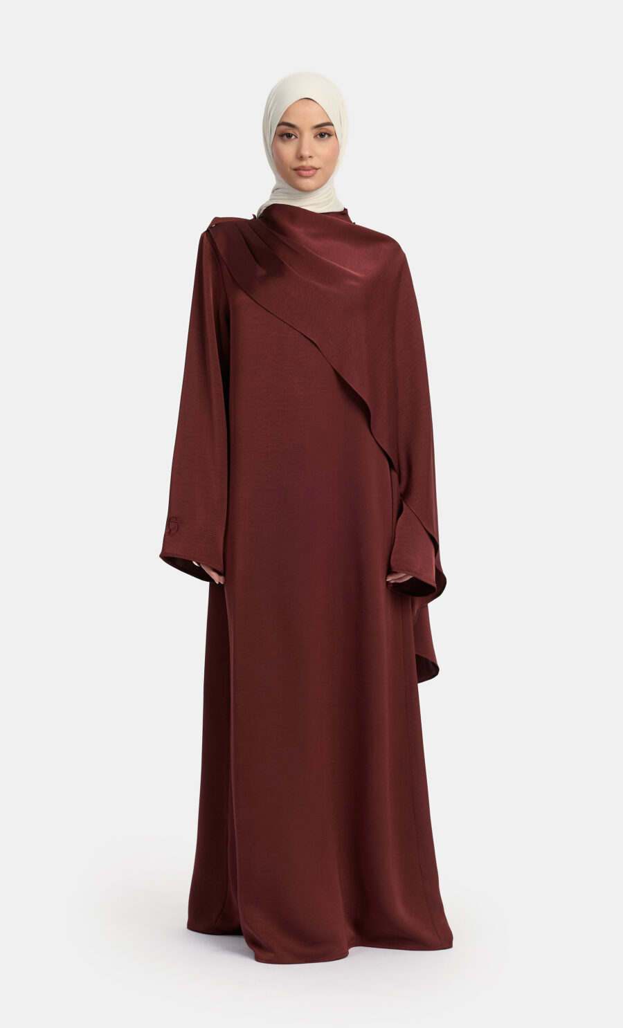 SATIN DRAPED DRESS - CHERRY, S