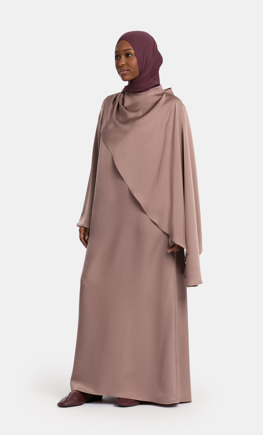 SATIN DRAPED DRESS - ASHBROWN, S