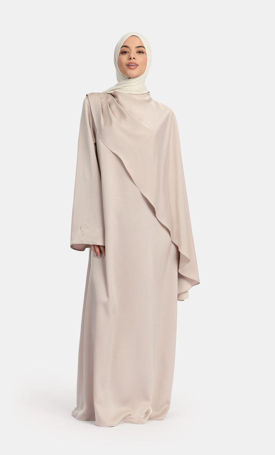 SATIN DRAPED DRESS - BEIGE, S