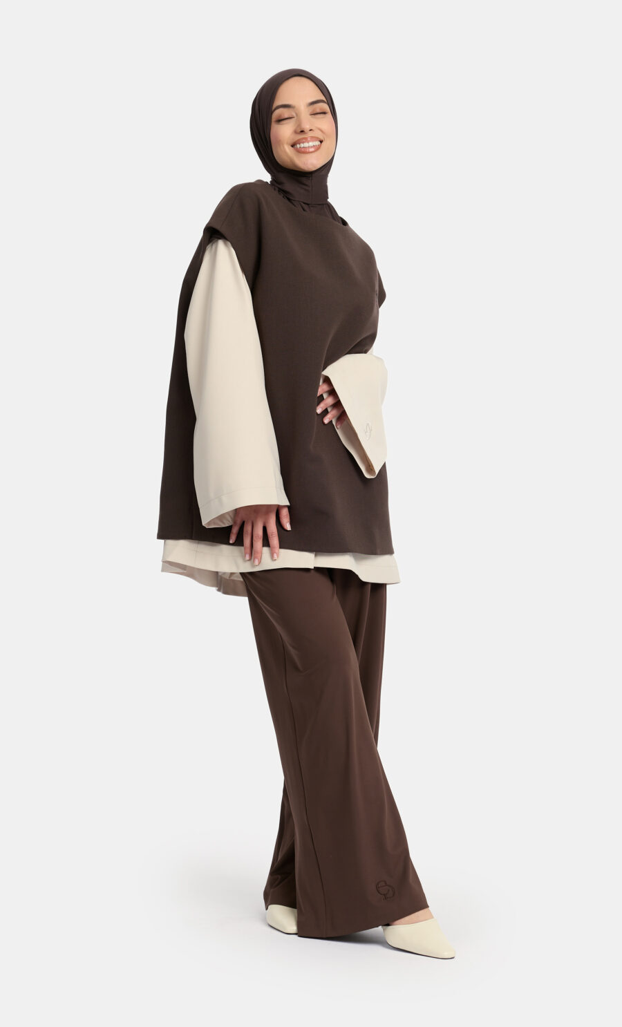 CROPPED GILET TOP - BROWN GREY, S