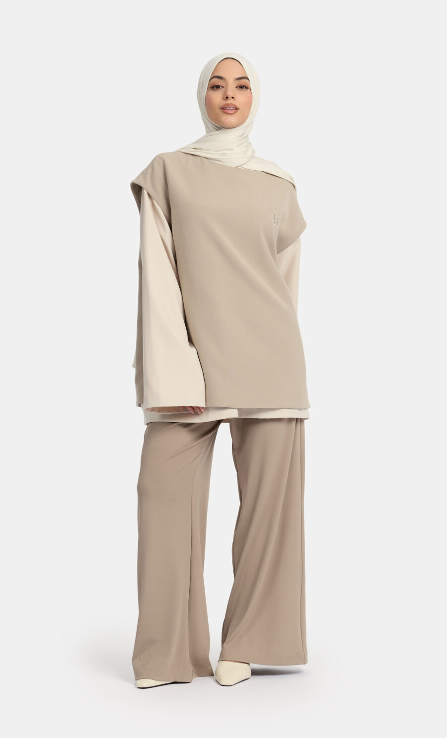 CROPPED GILET TOP - STONE, S