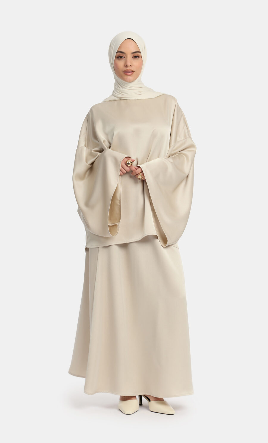 CROPPED SATIN SET - STONE, S