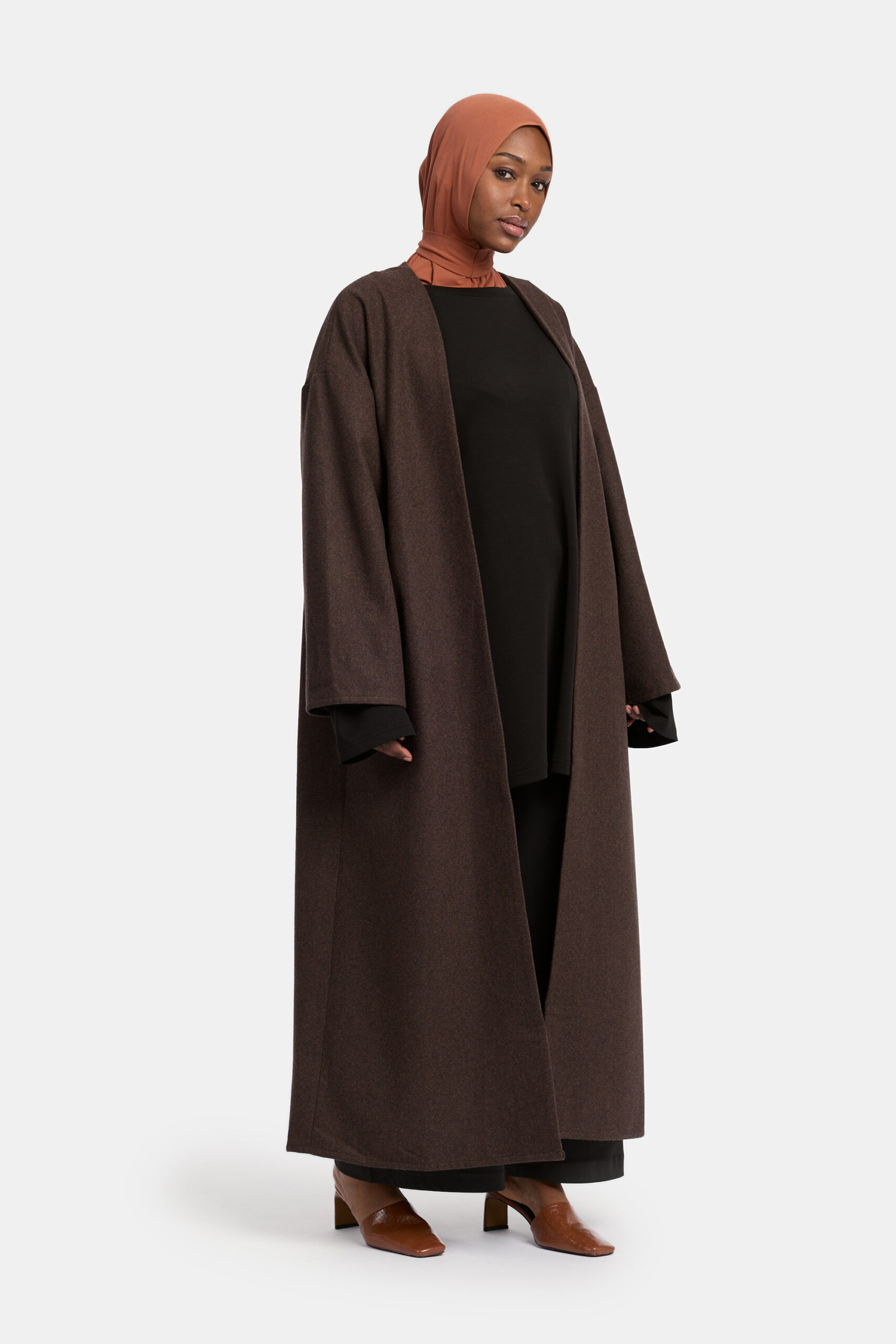 SOFT WOOL COAT-DARK BROWN