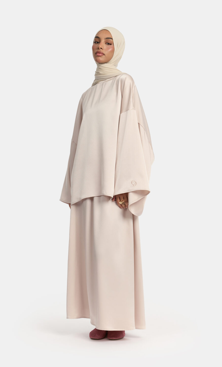 CROPPED SATIN SET - PASTEL PINK, S
