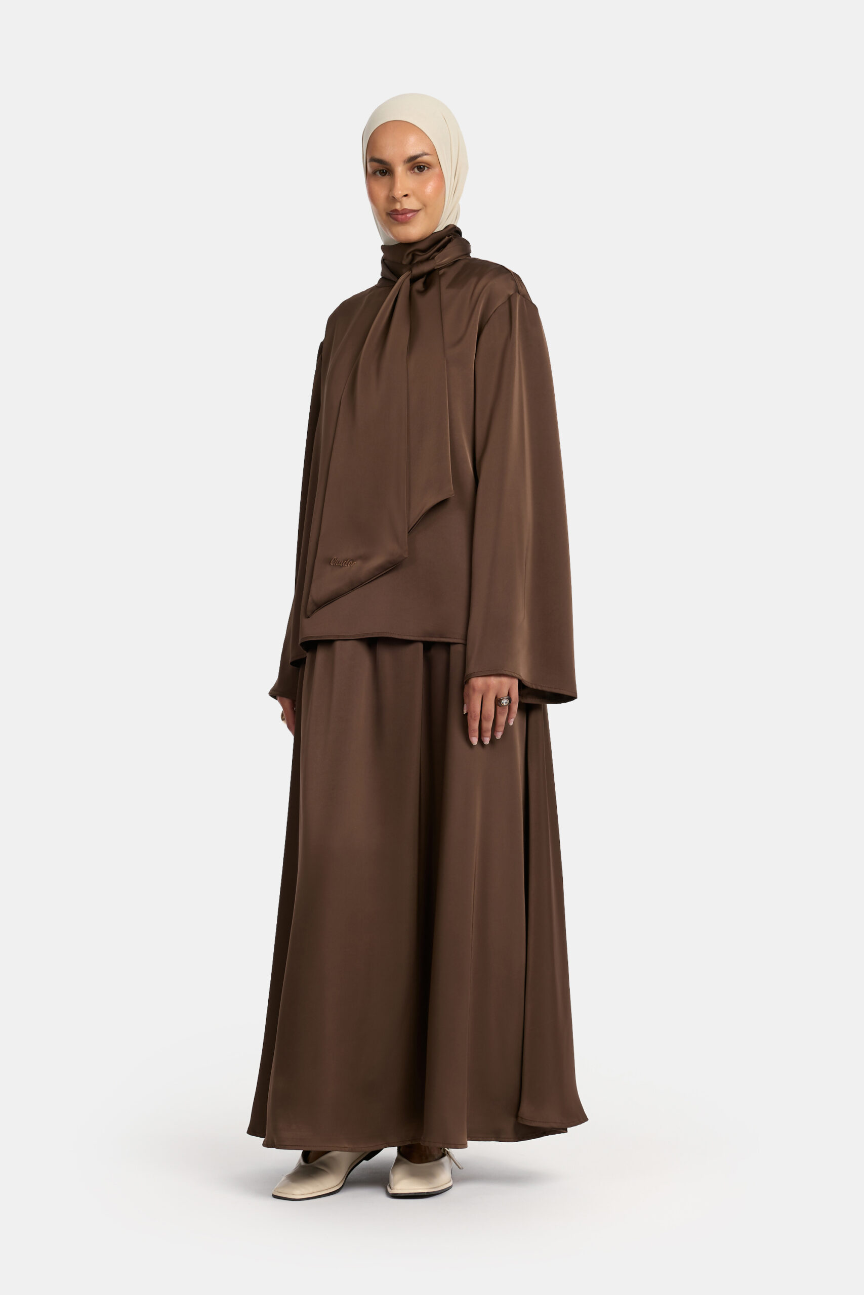 SILKY TIE SET - DARK BROWN