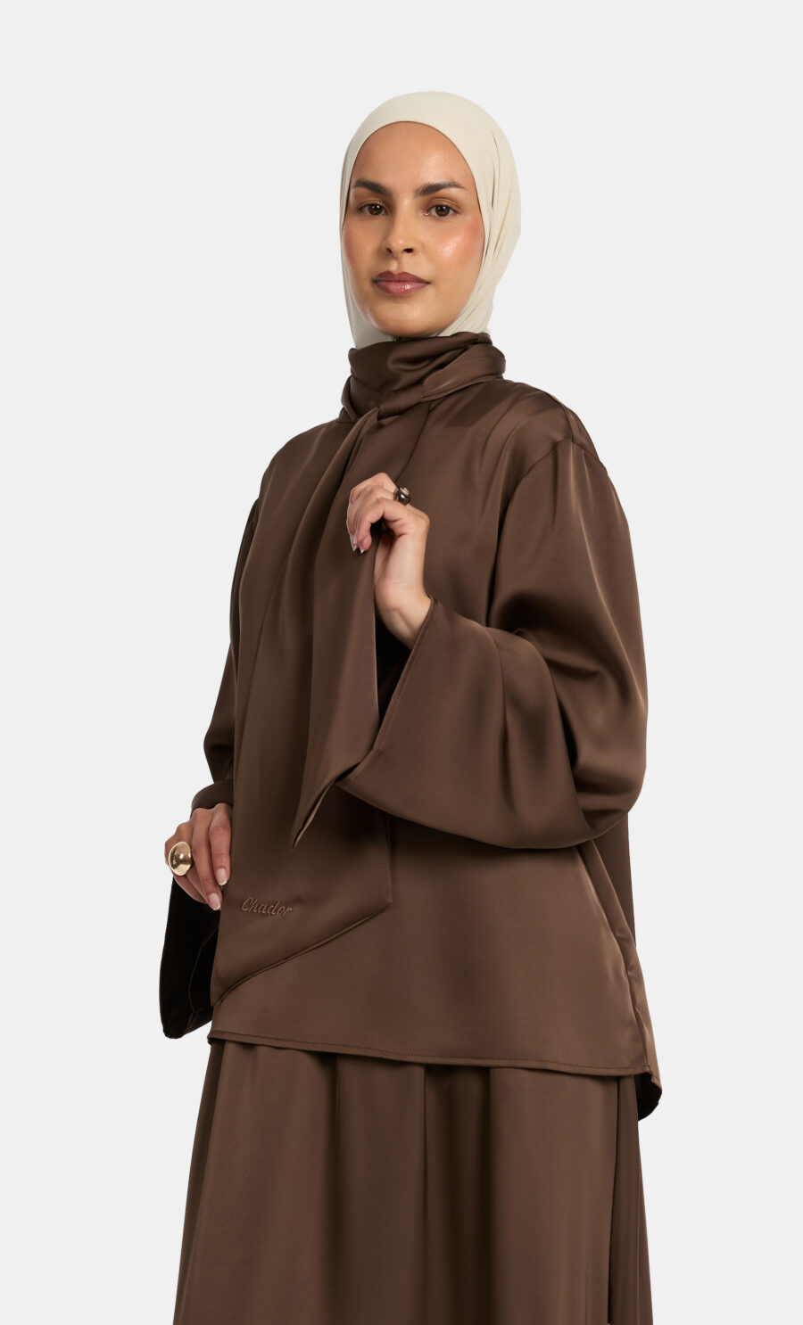SILKY TIE SET - DARK BROWN, XS