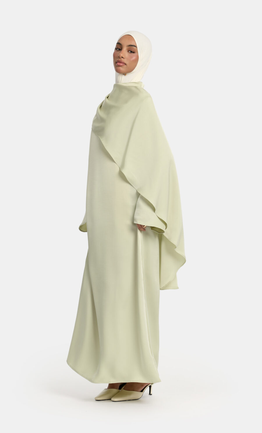 SATIN DRAPED DRESS - MINTED GREEN, S