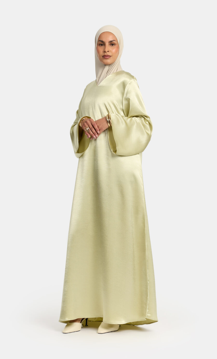 SATIN WIDE SLEEVE DRESS - MINTED GREEN, S