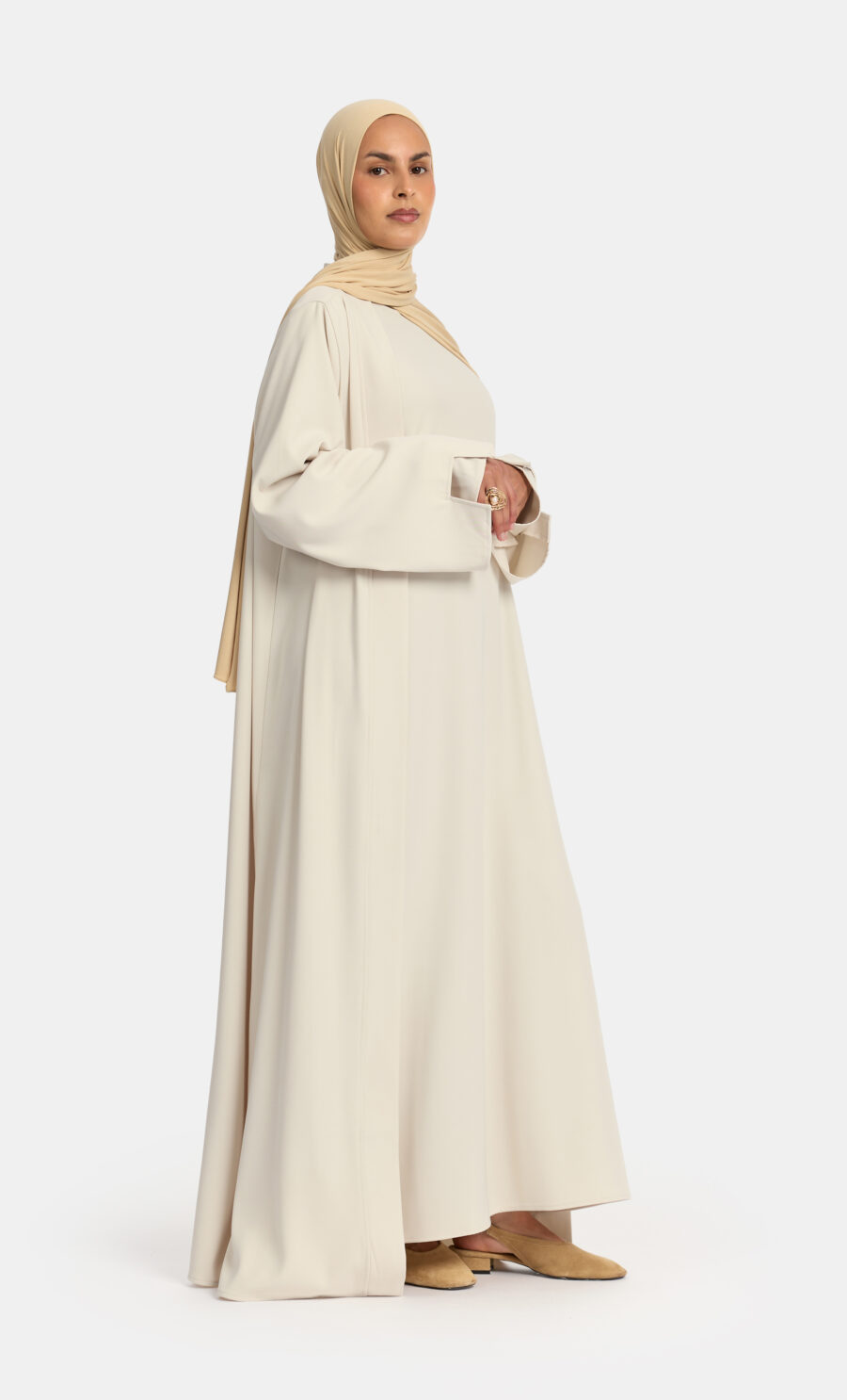 SOFT SKIN CUT ABAYA SET - STONE, XS