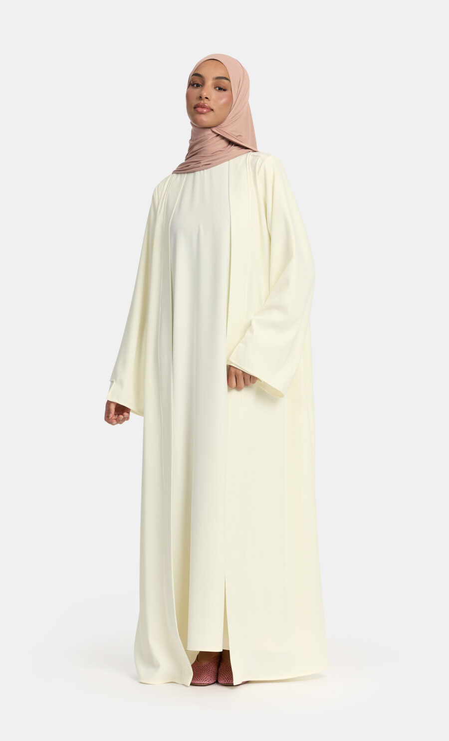 SOFT SKIN CUT ABAYA SET - WHITE, XS