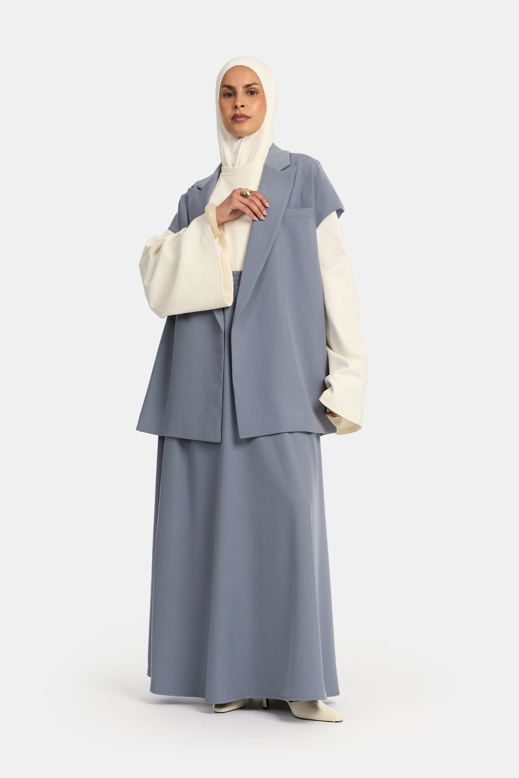 ESSENTIAL GILET SKIRT SET - SLATE GREY
