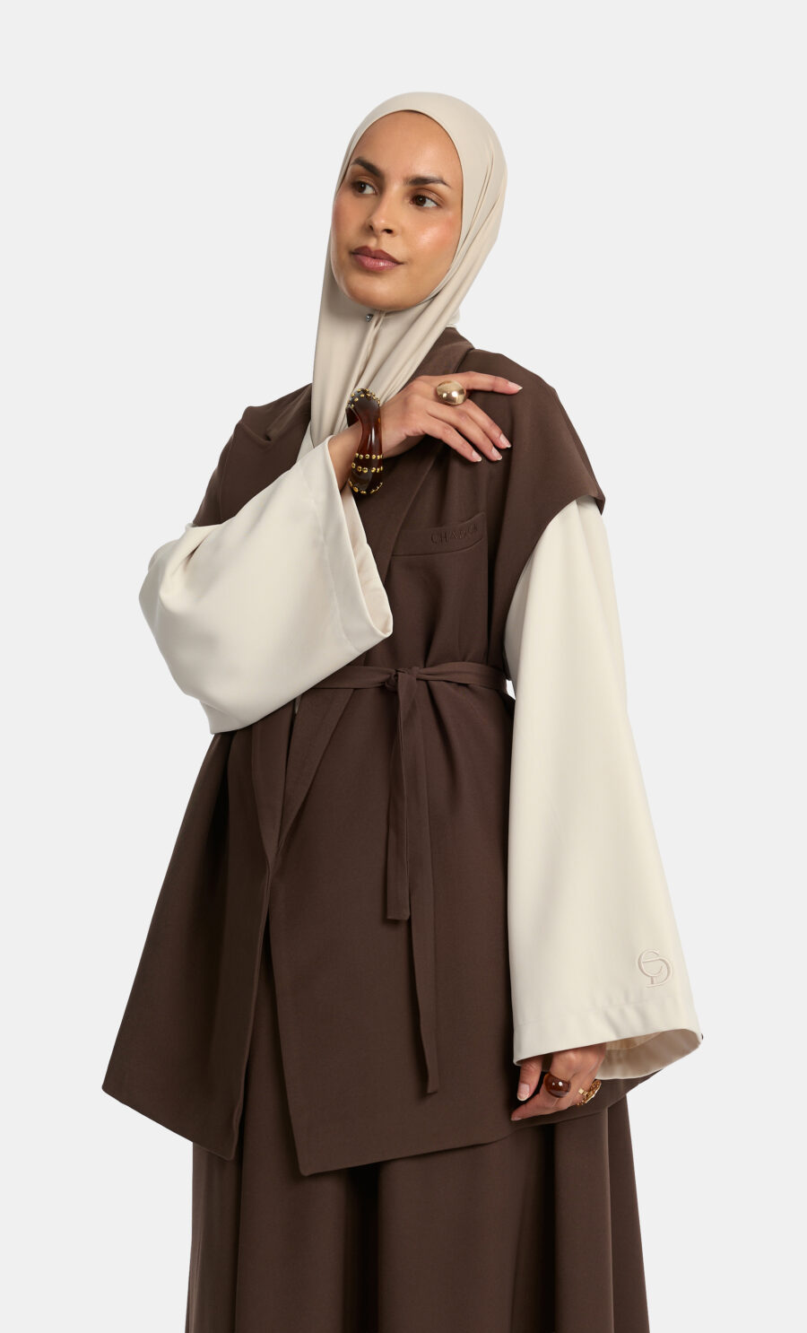 ESSENTIAL GILET SKIRT SET - BROWN, S