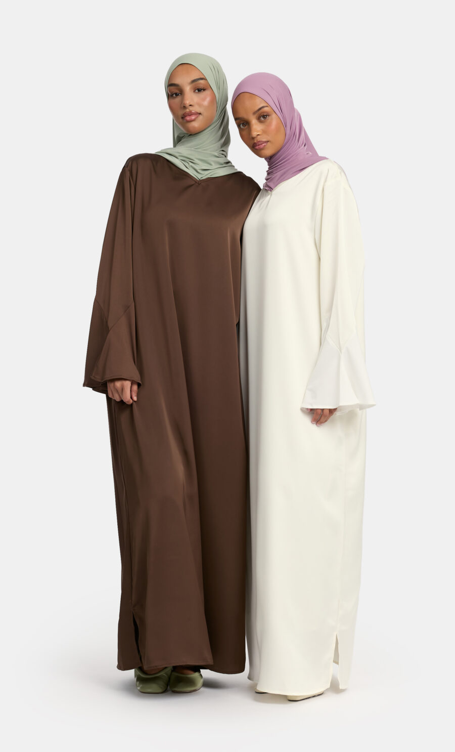 SATIN JERSEY SLEEVE DRESS - BROWN, S