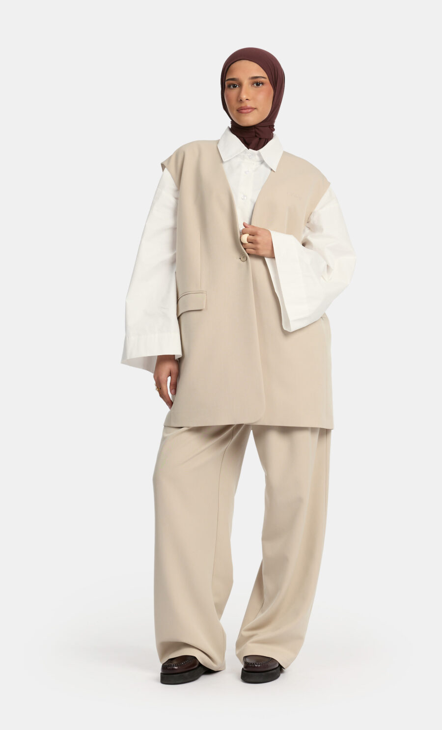 TAILORED GILET SET - STONE, L