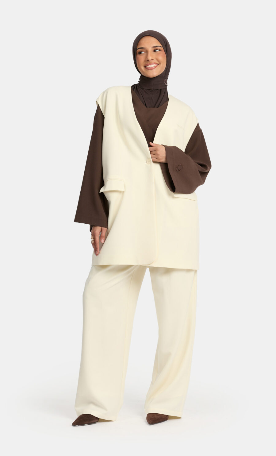 TAILORED GILET SET - LIGHT CREAM, L