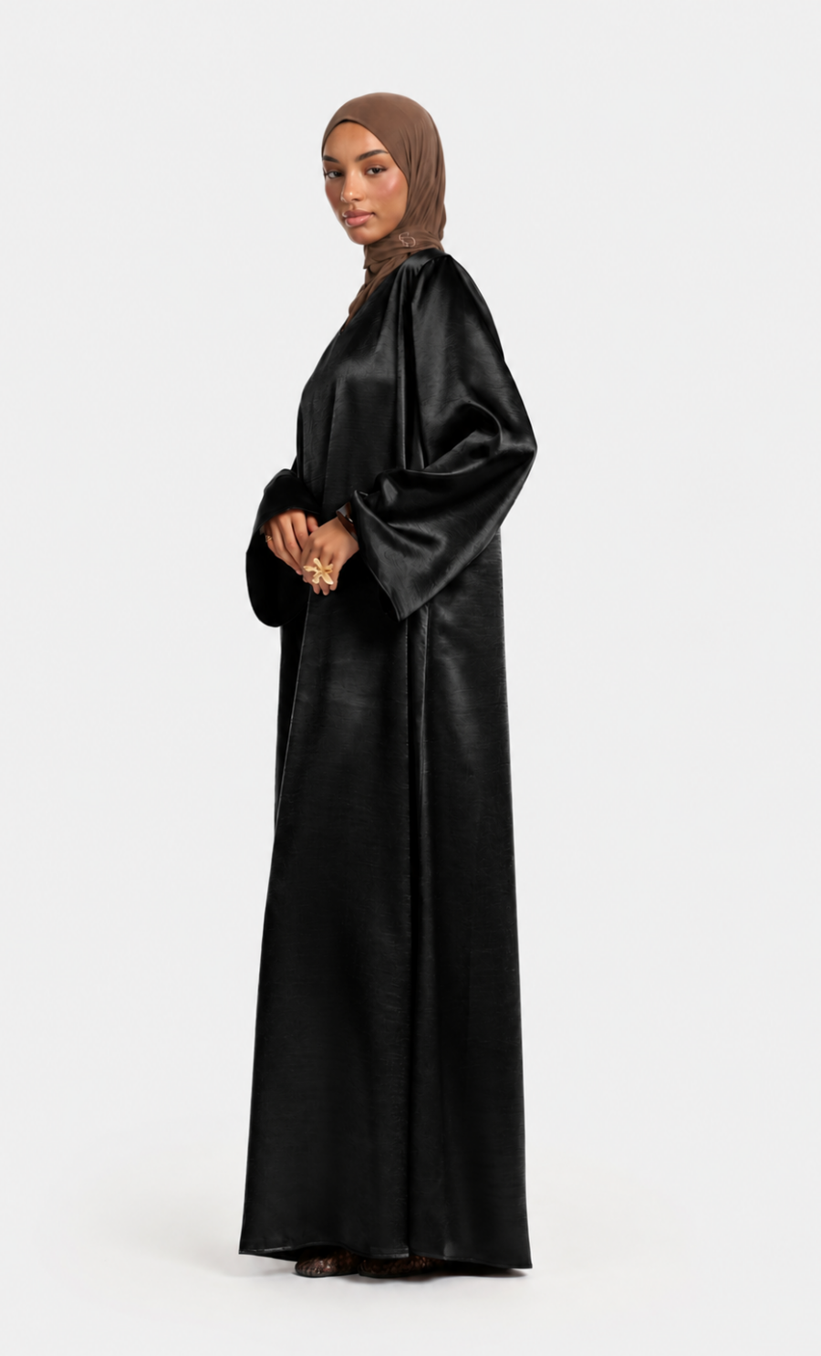 SATIN WIDE SLEEVE DRESS - BLACK, S