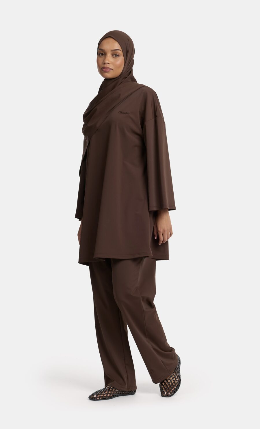 SHORT OVERSIZED BURKINI SET - DEEP TRUFFLE, S